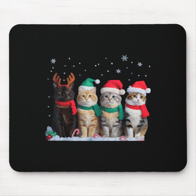 Cute Cat Reindeer Light Christmas Cat Funny Santa  Mouse Pad (Front)