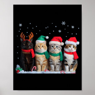 Cute Cat Reindeer Light Christmas Cat Funny Santa Poster