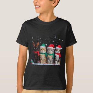 Cute Cat Reindeer Light Christmas Cat Funny Santa  T-Shirt