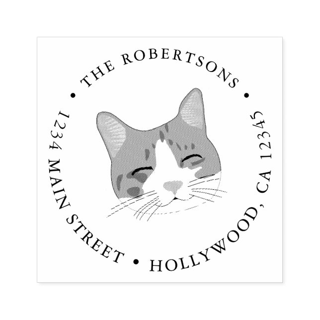 Cute Cat Return Address Rubber Stamp (Imprint)