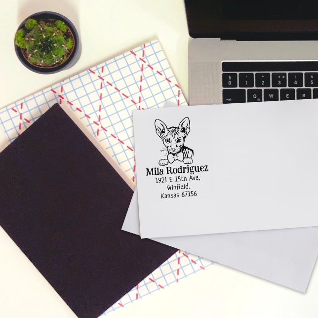 Cute Cat Return Address Rubber Stamp (Creator Uploaded)