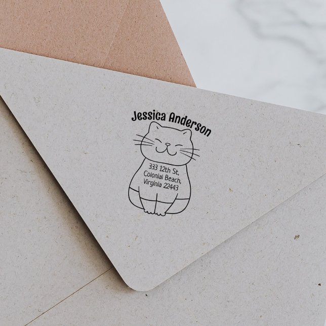 Cute Cat Return Address  Rubber Stamp (Creator Uploaded)