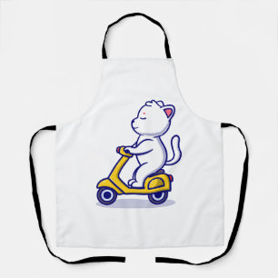 cute cat rid scooter cartoon icon illustration apron