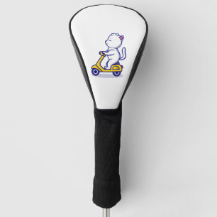 cute cat rid scooter cartoon icon illustration golf head cover