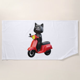 CUTE CAT riding a motocycle Classic T-Shirt (1) Beach Towel