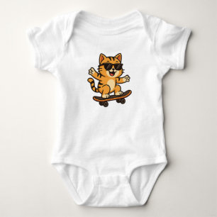 cute cat riding a skateboard printed on bodysuit