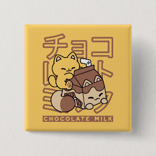 Cute Cat Riding Chocolate Milk Carton Kawaii Art 15 Cm Square Badge