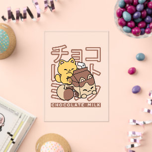 Cute Cat Riding Chocolate Milk Carton Kawaii Art Acrylic Invitations
