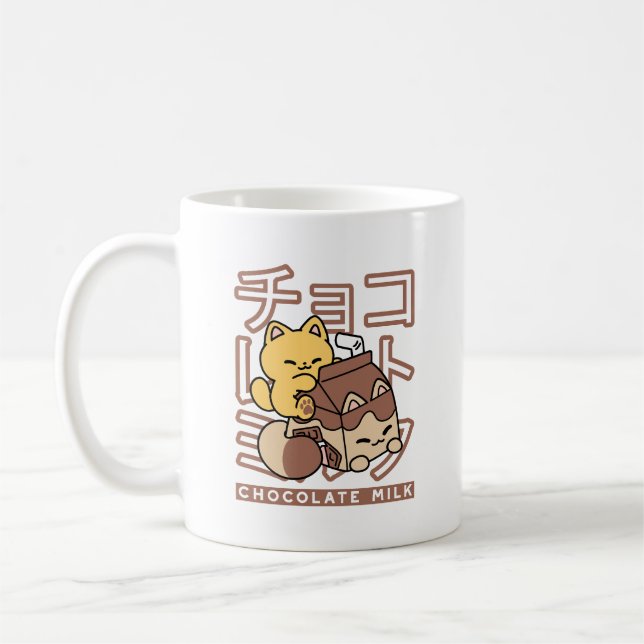 Cute Cat Riding Chocolate Milk Carton Kawaii Art Coffee Mug (Left)