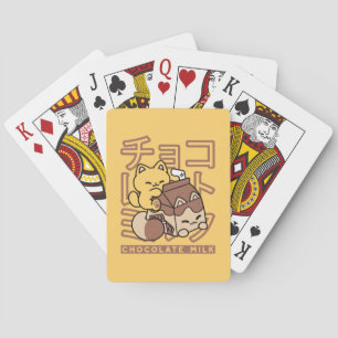 Cute Cat Riding Chocolate Milk Carton Kawaii Art Playing Cards