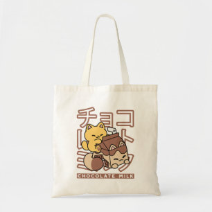 Cute Cat Riding Chocolate Milk Carton Kawaii Art Tote Bag