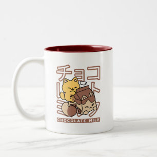 Cute Cat Riding Chocolate Milk Carton Kawaii Art Two-Tone Coffee Mug