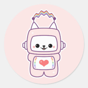 Cute Cat Robot Classic Round Sticker