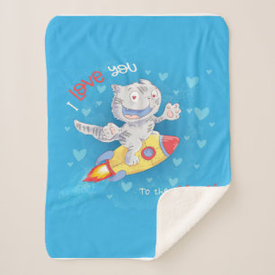 Cute Cat Rocket Blanket Cat Moon And Back