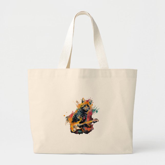 cute cat rocks tar design  large tote bag (Front)