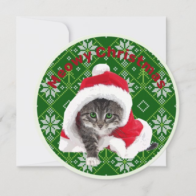 Cute Cat Round Christmas Flat Card (Front)