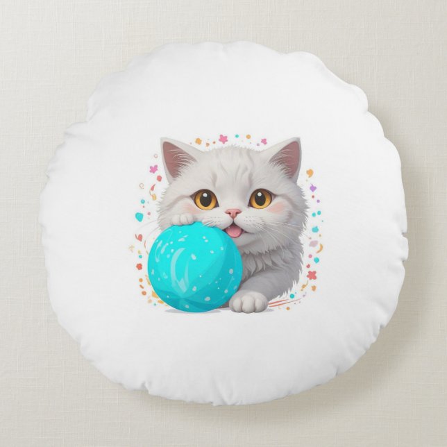 cute cat round cushion (Front)