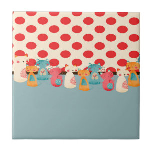 Cute Cat Rustic Pattern Ceramic Tile