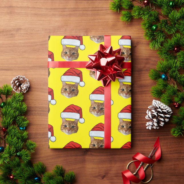Cute Cat Santa Hat | Custom Face Cat Christmas Wrapping Paper (Holiday Gift)