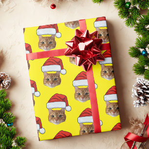 Cute Cat Santa Hat Custom Face Cat Christmas Wrapping Paper