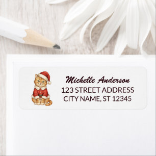 Cute Cat Santa in Hat Christmas Return Address Label