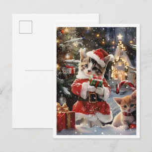 Cute Cat Santa Merry Christmas Postcard