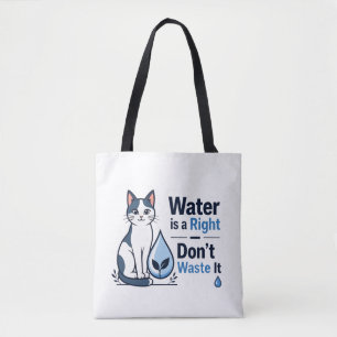 Cute Cat Save Water Eco Friendly Canvas Tote Bag