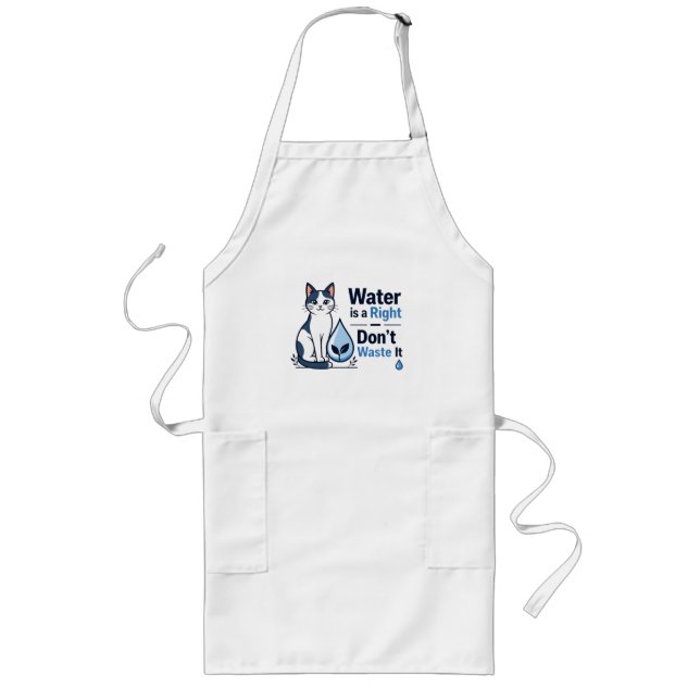 Cute Cat Save Water Eco Friendly Kitchen  Long Apron (Front)