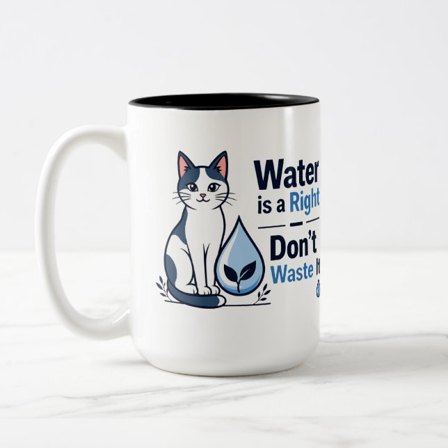 Cute Cat Save Water Eco Friendly  Two-Tone Coffee Mug (Left)