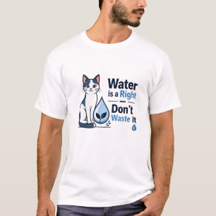 Cute Cat Save Water Environmental Awareness  T-Shirt