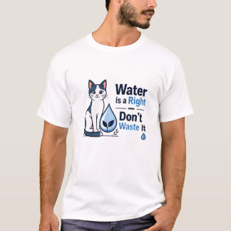 Cute Cat Save Water Environmental Awareness  T-Shirt