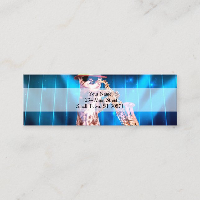 Cute Cat Saxophonist Mini Business Card (Front)