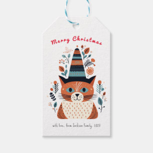 Cute Cat Scandinavian Folk Art Christmas  Gift Tags