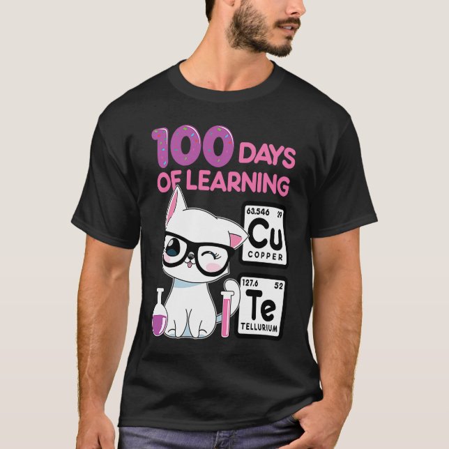 Cute cat scientist 100 school days girls T-Shirt (Front)