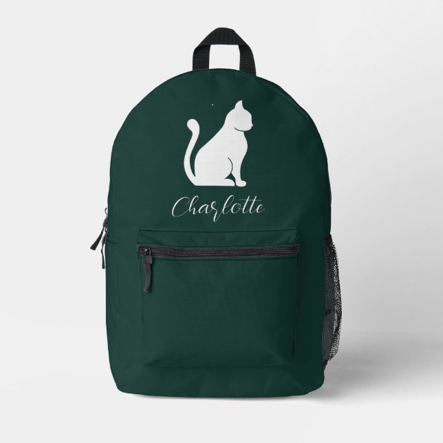 Cute Cat Script Monogram Custom Printed Backpack (Front)