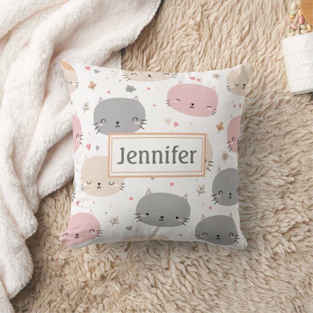 Cute Cat Seamless Pattern Kids Cushion (Blanket)