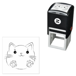 cute cat self inking rubber stamp