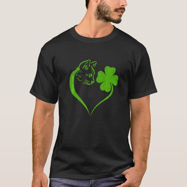 Cute Cat Shamrock Lover Irish St Patricks Day Kitt T-Shirt (Front)