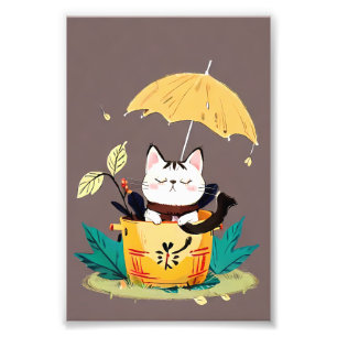 Cute Cat Sheltering from the Rain Photo Print