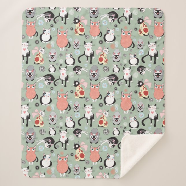 Cute Cat Sherpa Fleece Blanket (Front)