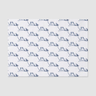 Cute Cat Silhouette Birds Blue Denim Colours Tissue Paper