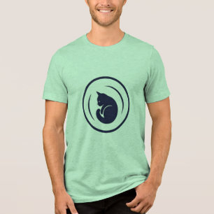 Cute Cat Silhouette Circular Emblem T-Shirt Tri-Blend Shirt
