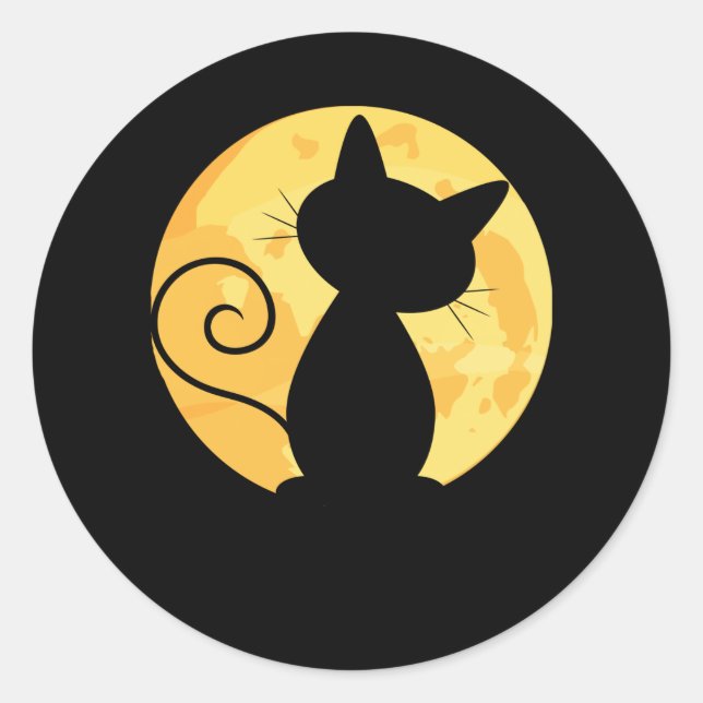 Cute Cat Silhouette Full Moon Halloween Funny Classic Round Sticker (Front)