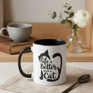 Cute Cat Silhouette Life is Better with a Cat Mug
