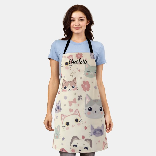 Cute Cat simple pet kitten Pattern Party Apron (Worn)