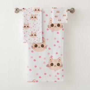 Cute Cat simple pet kitten Pattern Party Bath Towel Set