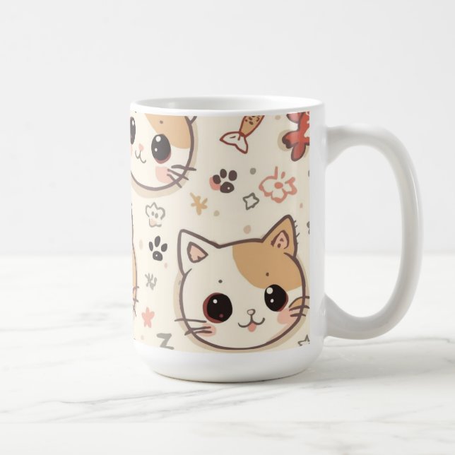 Cute Cat simple pet kitten Pattern Party Coffee Mug (Right)