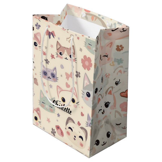 Cute Cat simple pet kitten Pattern Party Medium Gift Bag (Back Angled)