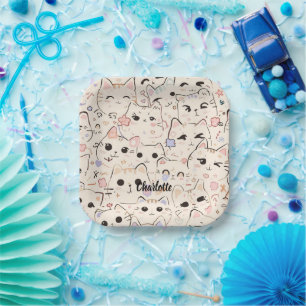 Cute Cat simple pet kitten Pattern Party Paper Plate