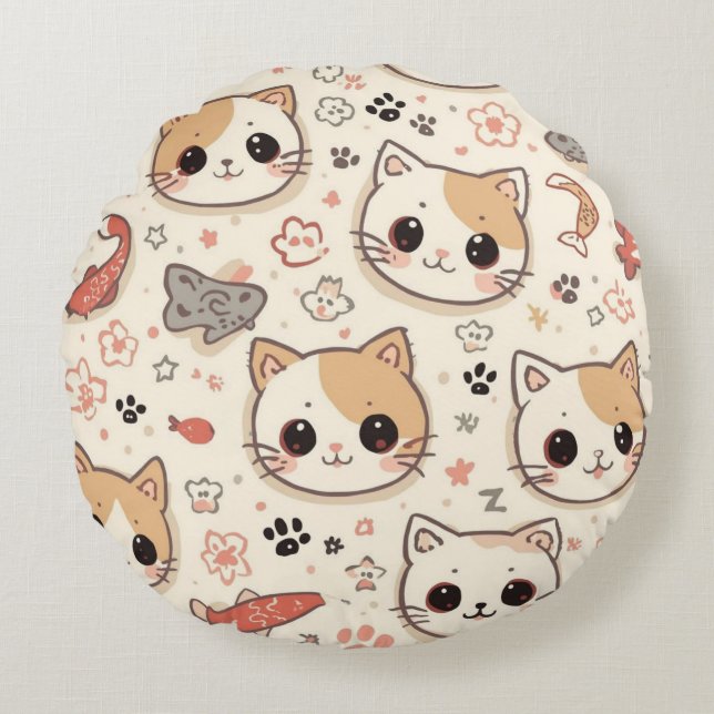 Cute Cat simple pet kitten Pattern Party Round Cushion (Front)